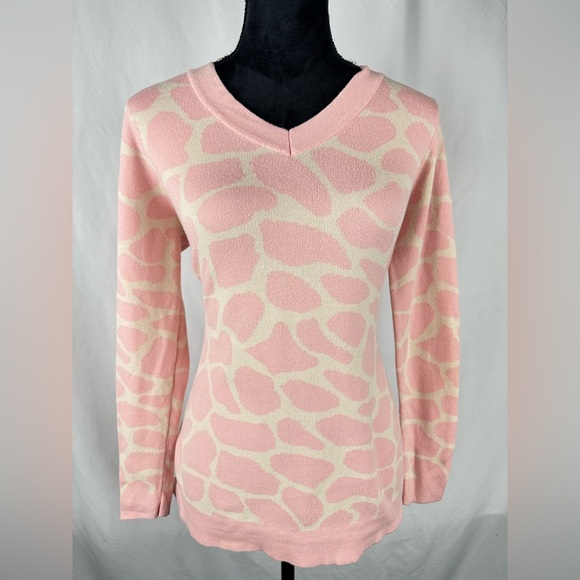 Belle by Kim Gravel Sweaters - Belle by Kim Gravel Pink Animal Print V Neck Sweater